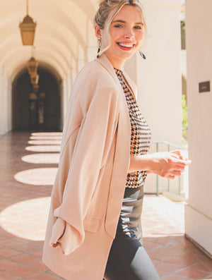 Taupe Ruched Sleeve Blazer