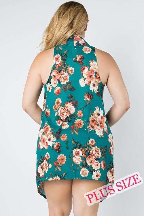 Teal Floral Open Cardi
