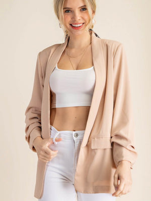 Taupe Ruched Sleeve Blazer