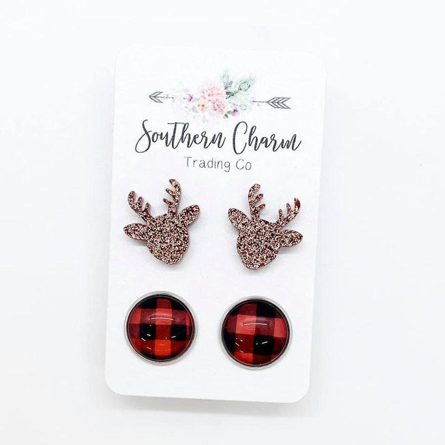 Reindeer Christmas Earrings Set