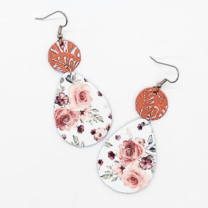 Coral and White Floral Piggyback Earrings