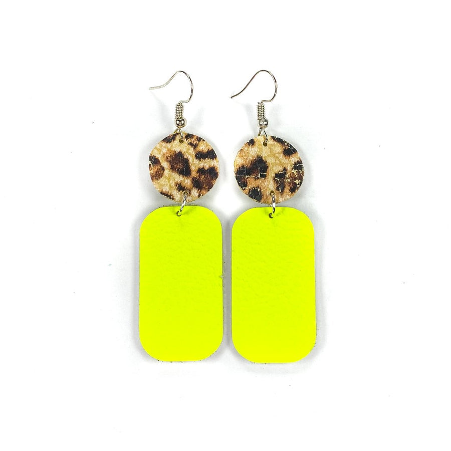 Neon Yellow Leopard Earrings