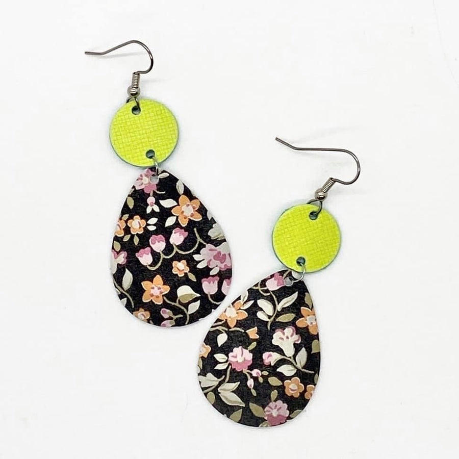 Black and Green Floral Piggyback Earrings
