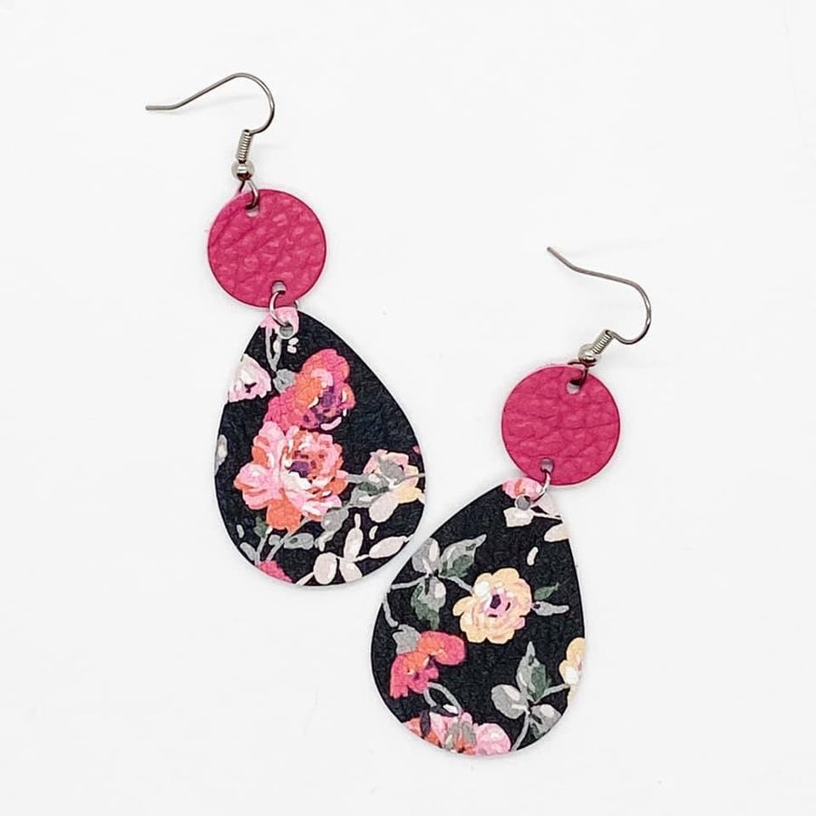 Pink and Black Floral Piggyback Earrings